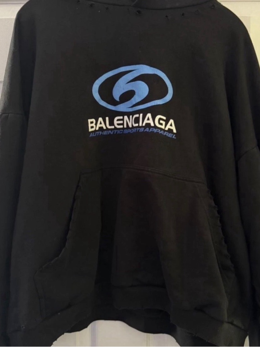 Balenciaga Black Crewneck Sweater with Blue Logo